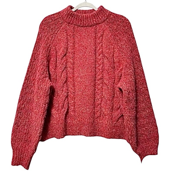 Universal Thread Cable Knit Sweater Mock Neck Size Large Red Orange Cozy Cropped - Picture 2 of 15